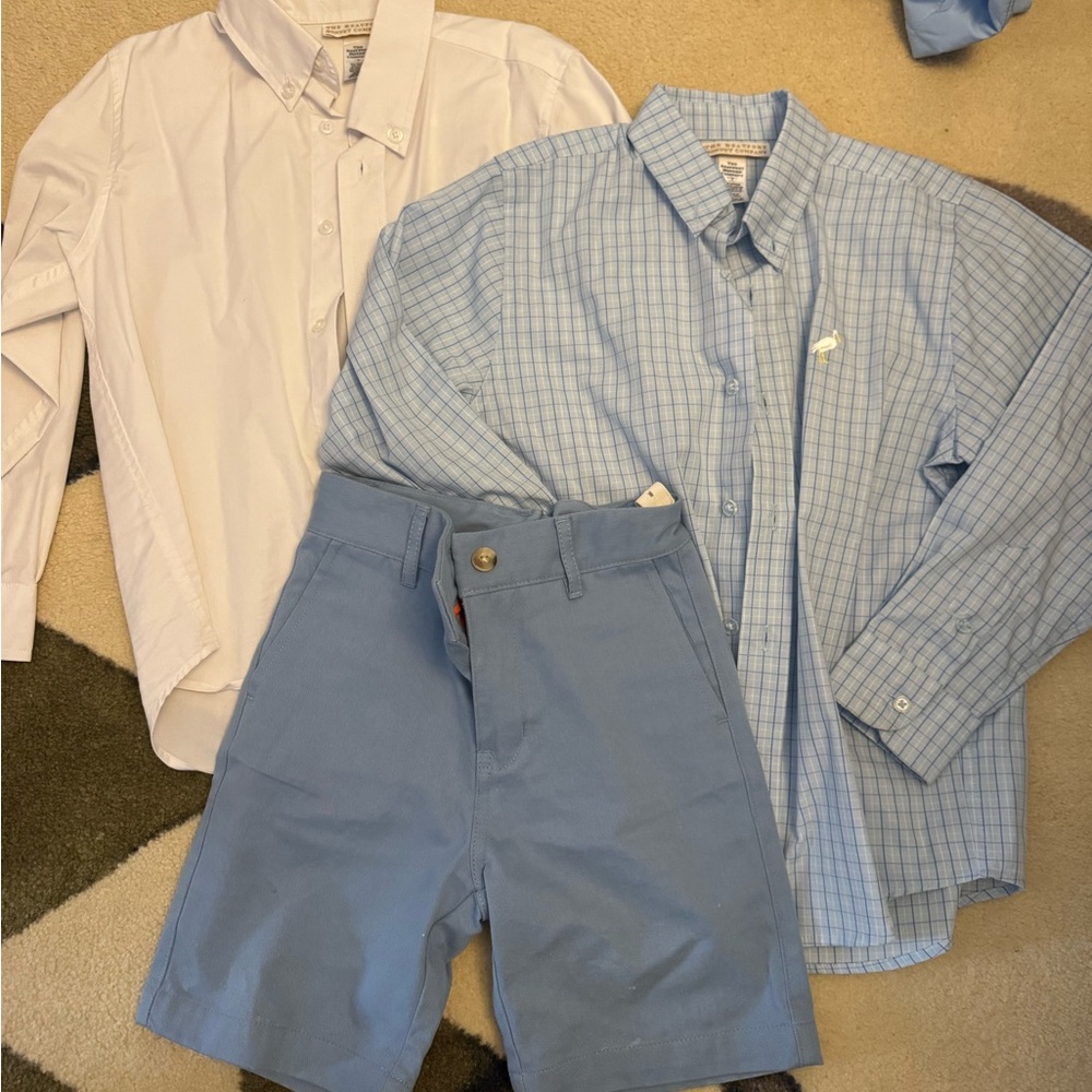 The Beaufort Bonnet Company Blue and White Shirt and Shorts set size 7 boys